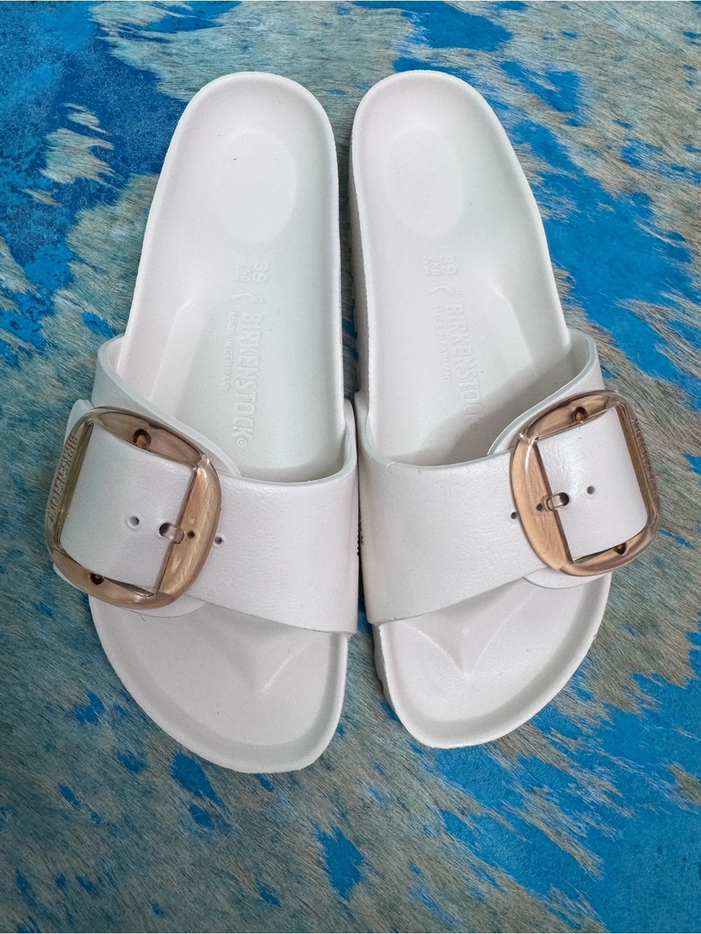 Birkenstock Kids White EVA Slide with Rose Gold Buckle